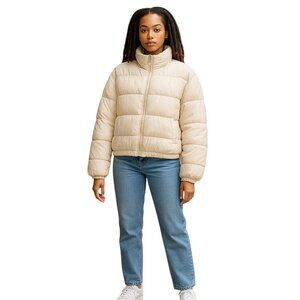SACRE' Woman's Size Medium Cream Puffer Full Zip Cropped Jacket Outdoors